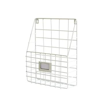 Imagem de Organizador de arquivos de mesa Suporte de arquivo revista parede útil com cesta arame malha metal e suporte para documentos suspensos(Branco)