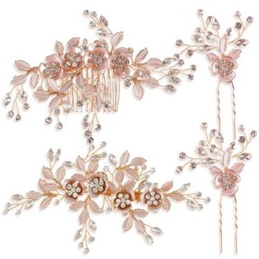 Imagem de Acessórios de cabelo MTLEE Bridal Rose Gold para casamento x4
