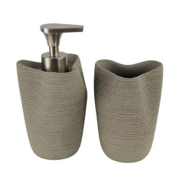 Imagem de Kit Banheiro Lavabo Dispenser e Porta Escova Laradore Areia