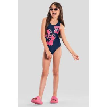 Imagem de Maiô infantil menina de flores em malha UV Brandili, 4, Azul