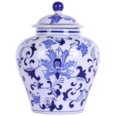 Imagem de Jarra de gengibre de porcelana azul e branca feita à mão de 24 cm H-Chinoiserie para decoração de casa, vaso de cerâmica, escultura decorativa e exibição de flores (frasco de flores)