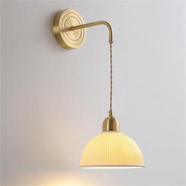 Imagem de Luminária de parede de cerâmica nórdica de cabeceira para quarto, abajur listrado para sala de estar, corredor e corredor com fio ajustável de 80 cm