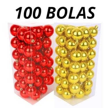 Imagem de Kit 100 Bolas De Natal Pequenas 4 Cm Decoração Natalina Casa Enfeite Para Arvore Ceia De Natal (Vermelho e Dourado)