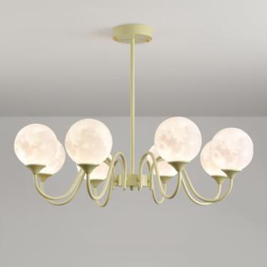 Imagem de 6 Luzes Lustre Moderno de Meados do Século Sputnik Luz de Teto para Sala de Jantar Impressão 3D Lustre de Bolha Branca de Leite de Lua Grande Luminária Pendente Verde para Cozinha Sala de Es