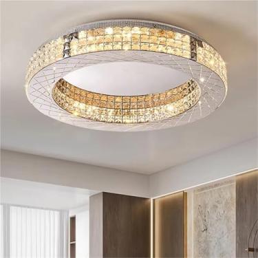 Imagem de Iluminação de teto LED para sala de estar, quarto, loft, lustre de cristal redondo de luxo, prata, aço inoxidável, casa moderna, lâmpadas de lustre