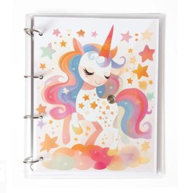 Imagem de Caderno Fichário Argolado Pasta Organizadora 4 Argolas Unicornio Trans