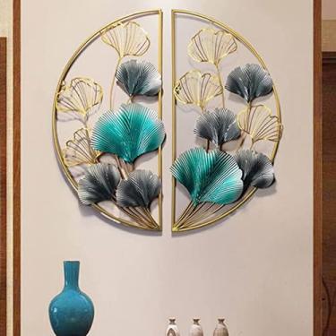 Imagem de RIAAJ Arte de parede de metal decoração moderna 3D folha de ginkgo decoração de parede de metal, pendurar na parede para sala de estar quarto sala de jantar com moldura arte decoração de parede, 69