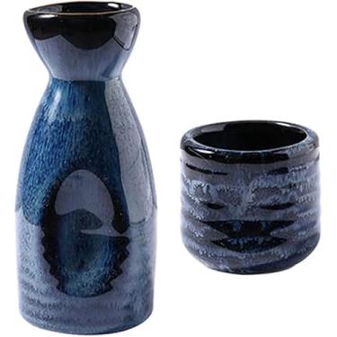 Imagem de JOEUQK Conjunto de copos de saquê japonês, 2 peças, artesanato tradicional, xícaras de vinho, pote de saquê, conjunto de vinho, xícara de chá, D
