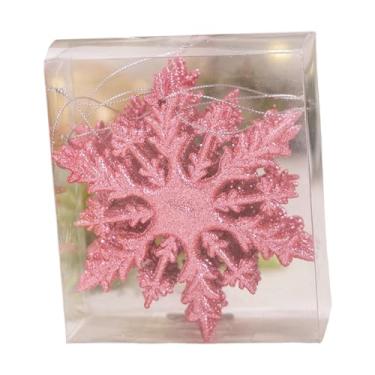 Imagem de Esquirla 6 x Enfeites de Floco de Neve Brilhantes de Natal Multiuso 12x10,5 cm para Decoração de Guirlanda Pingentes de Floco de Neve com Corda, Rosa