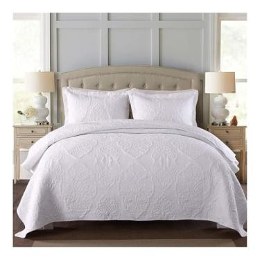 Imagem de ZDJZMGZ Conjunto de edredom Queen, 3 peças, King Size, algodão, bordado, flor, leve, acolchoado, com 2 fronhas, roupa de cama completa macia (250 x 270 cm)