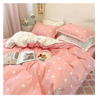 Imagem de Conjuntos de cama em forma de coração solteiro casal Queen capa de edredom fronha presente compatível com meninas (J 150 x 200 cm 4 peças)