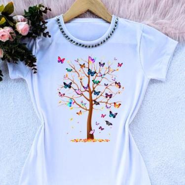 Imagem de Camiseta blusa camisa t-shirt feminina arvore da vida borboletas vário