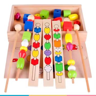 Imagem de Bebe Grife Brinquedo Educativo Montessori, Jogo de Contas Coloridas com Cartões de Sequência, 28 x 17,5 x 4,5 cm, 3+ Anos