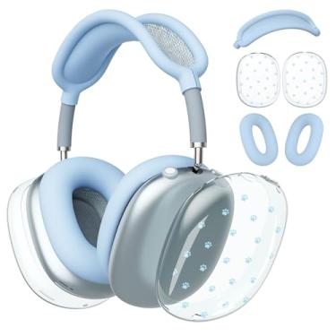 Imagem de BlHMCASE Capa de fone de ouvido para AirPods Max, lindas capas de fone de ouvido com estampa de pata azul Kawaii, capa de silicone azul para Apple AirPods Max