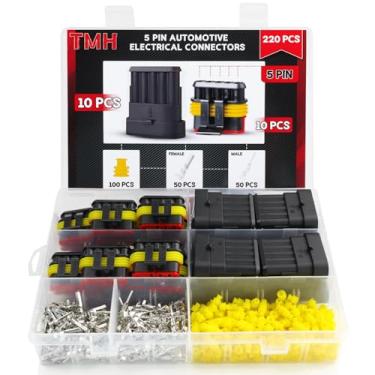 Imagem de TMH Kit de conectores elétricos de 5 pinos, 220 peças, conectores de terminal de fio elétrico automotivo macho e fêmea para carro, caminhão, motocicleta, barco marítimo