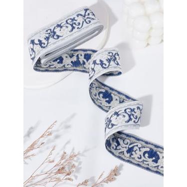 Imagem de 4 jardas fitas de polialgodão bordadas estilo étnico de 3,5 cm, fita jacquard branca boho padrão de flores fita tirolesa para suprimentos de artesanato de festa de casamento DIY, 33 mm (1-1/4 pol.)