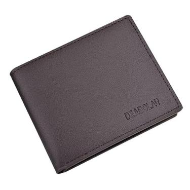 Imagem de Carteira masculina clássica de couro preto dobrável - Design fino com janela para identidade, compartimentos para cartão, Marrom, Negócios clássicos - estilo casual.