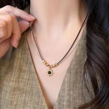 Imagem de 1/2 pçs colar feminino estilo boêmio com contas de pedra olho de tigre retrô conjunto de pingente de corrente de colar de camada dupla, #3, Pedra, Sem Pedra Preciosa