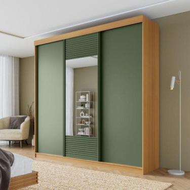 Imagem de Guarda-roupa Casal 3 Portas de Correr 1 Porta com Espelho Samambaia Ca