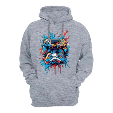 Imagem de Casaco de Frio Moletom Abrigo Masculino Flanelado Canguru Estampa Controle Remoto Capuz Ajustavel