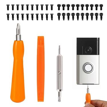 Imagem de Kit de chave de fenda de campainha, 4 tipos de brocas de chave de fenda com 40 parafusos de campainha, chave de fenda de vídeo para todas as campainhas, substituição de bateria e reposição de senha