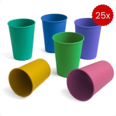 Imagem de 25 Copos de Plasticos Kit Copos Coloridos 200ml Infantil Reutilizavel 