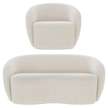 Imagem de Sofá 2 Lugares Living 160cm E 1 Poltrona Giratória Garbin Z08 Boucle Bege - Mpozenato