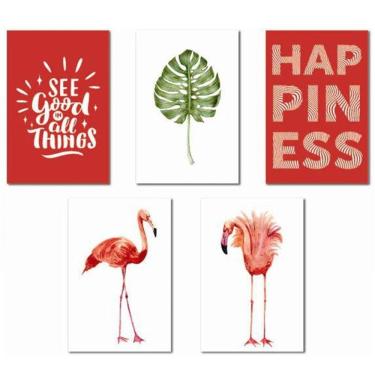 Imagem de Kit Placas Quadros Decorativos 5 peças MDF 20x30 Flamingo
