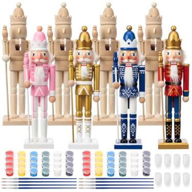 Imagem de Vercraft 8 peças, 8 peças, kit de bonecos de quebra-nozes de madeira de Natal sem acabamento, faça você mesmo, em branco, 17,8 cm, soldado quebra-nozes sem pintura com pincel e barba branca para