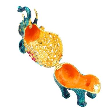 Imagem de SUNGOOYUE Organizador de Joias Elegante Caixa de Elefante Artesanal Com e Pedras Preciosas para Anéis Colares Presentes Corporativos Cristal 4,33 X 2,83 X 2,20 Polegadas (Ouro Azul)