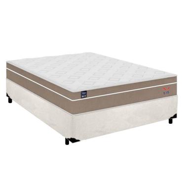 Imagem de Cama Box Casal Suede + Colchão Lis Molas Ensacadas Plumatex 138x188x64cm Branco