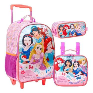 Imagem de Mochila Com Rodinhas As Princesas Lancheira Estojo Duplo - xeryus, Ros