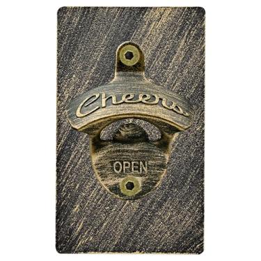 Imagem de Luwanburg Abridor de garrafa magnético de latão montado na parede Cheers abridor de tampa de cerveja com ímãs montável bronze antigo para trailer, carro, caminhão