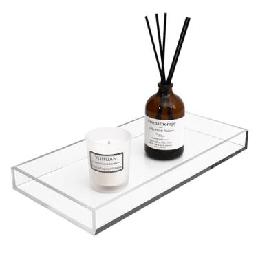 Imagem de Bandeja de acrílico transparente de 5 mm para maquiagem, perfume, suporte de joias, guardanapo, bandeja decorativa de 25 x 12 cm para banheiro, vaso sanitário, bancada de pia, sala de estar, cômoda