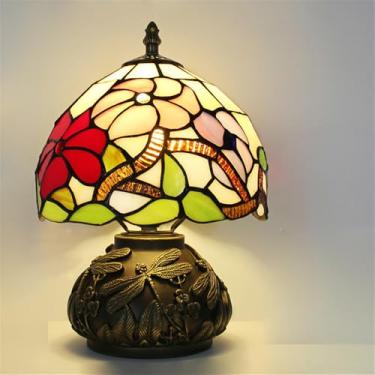 Imagem de Luminária de mesa retrô americana de luxo e criativa para sala de estar, quarto, cabeceira, escritório, casa de campo ou hotel, com vitral (Estilo 19)