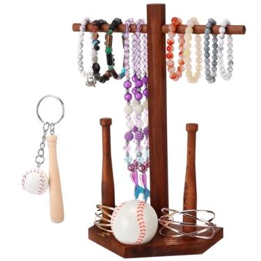 Imagem de Fiwochic Colar de beisebol de madeira softball, suporte organizador de anel de campeonato, suporte de exibição de anel de softball, suporte de colar de gotejamento de beisebol, suporte de