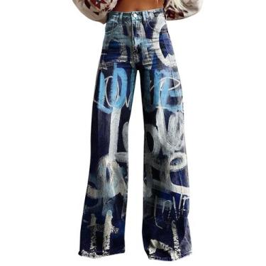 Imagem de Calças RTJTGXF 2024 femininas vintage, florais, largas, linho