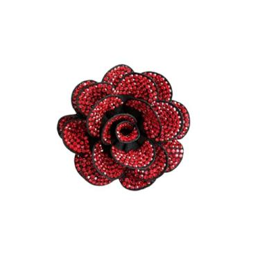 Imagem de Broche de flor rosa de strass vermelho preto para mulheres broche de flores de camélia de cristal broche de lapela vestido saia gravata cachecol chapéu alfinetes acessórios festa de casamento presente