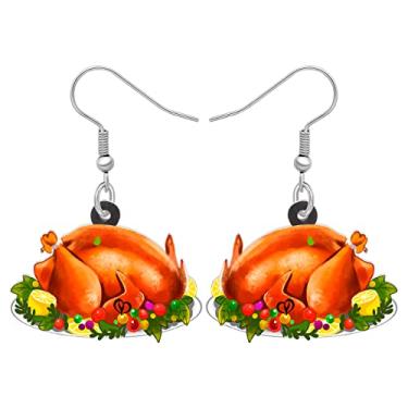 Imagem de NEWEI Brincos fofos de peru assado no outono de Ação de Graças, presentes de Natal para mulheres, família, brincos engraçados de acrílico, joias festivas de outono para amantes de culinária, Medium