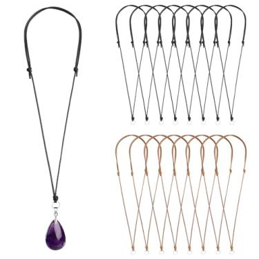 Imagem de VNVETYTO 16 un. Cordão de gargantilha artesanal para pingente, ajustável, com anel de metal para pendurar pingentes, cordão preto (preto + marrom)