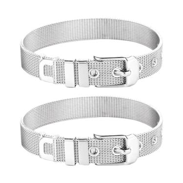 Imagem de Pulseira de malha de aço inoxidável, pulseira de 8 mm de largura, pulseira de relógio com fivela ajustável, corrente de elos de malha para pingentes deslizantes, fabricação de joias, 2 peças, One Size