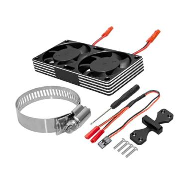 Imagem de Esquirla Kit de dissipador de calor de motor RC de metal 7,9×4 cm para veículos em escala 1/7 1/8 1/10, com ventiladores de resfriamento duplos, Preto