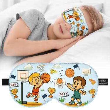 Imagem de Máscara infantil de seda para dormir – 100% seda amoreira, máscara infantil com alça ajustável, máscara de dormir blackout macia e respirável para meninos e meninas de 5 a 15 anos (estilo basquete)