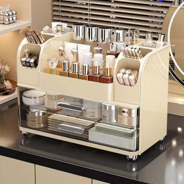 Imagem de TIRUSS Organizador de maquiagem com gavetas para penteadeira, organizador de bancada de banheiro com suporte de pincéis, organizador de armazenamento de cuidados com a pele para batons, esmaltes