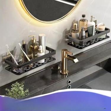 Imagem de Kit 2 SUPORTE PARA SHAMPOO PARA USO NO BANHEIRO NA PAREDE de alumínio suporte organizador (KIT 2-preto)