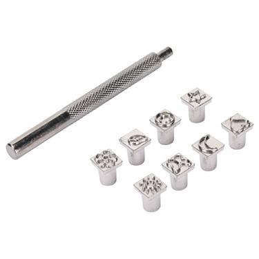 Imagem de Acouto Conjunto de Punção de Padrão de Couro - 8 Padrões de Impressão Claros Carimbo de Couro, Punho Ergonômico, Liga de Aço, Ferramentas de Punção de Carimbo Compactas e Fáceis de Usar , Metal, Madeira e Muito Mais