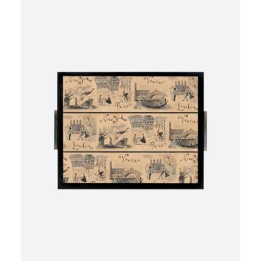 Imagem de Bandeja Estampada 30X37 - Viagem Pelo Mundo - Minha Moldura, Preta