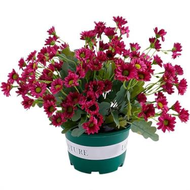 Imagem de 5 peças Funsdecor para mães, flores artificiais para mães do pôr do sol ao ar livre – Resistente a UV, impermeável, à prova de vento, margarida falsa de outono com eucalipto, decoração ao ar livre