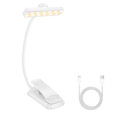 Imagem de Lâmpada de leitura com 5 cores de temperatura de 360°, luz de leitura USB flexível com 24 LEDs para adultos (branca)