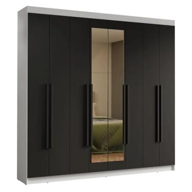 Imagem de Guarda-roupa Casal 8 Portas Batentes com Espelho Branco/preto/preto Saturno Madesa